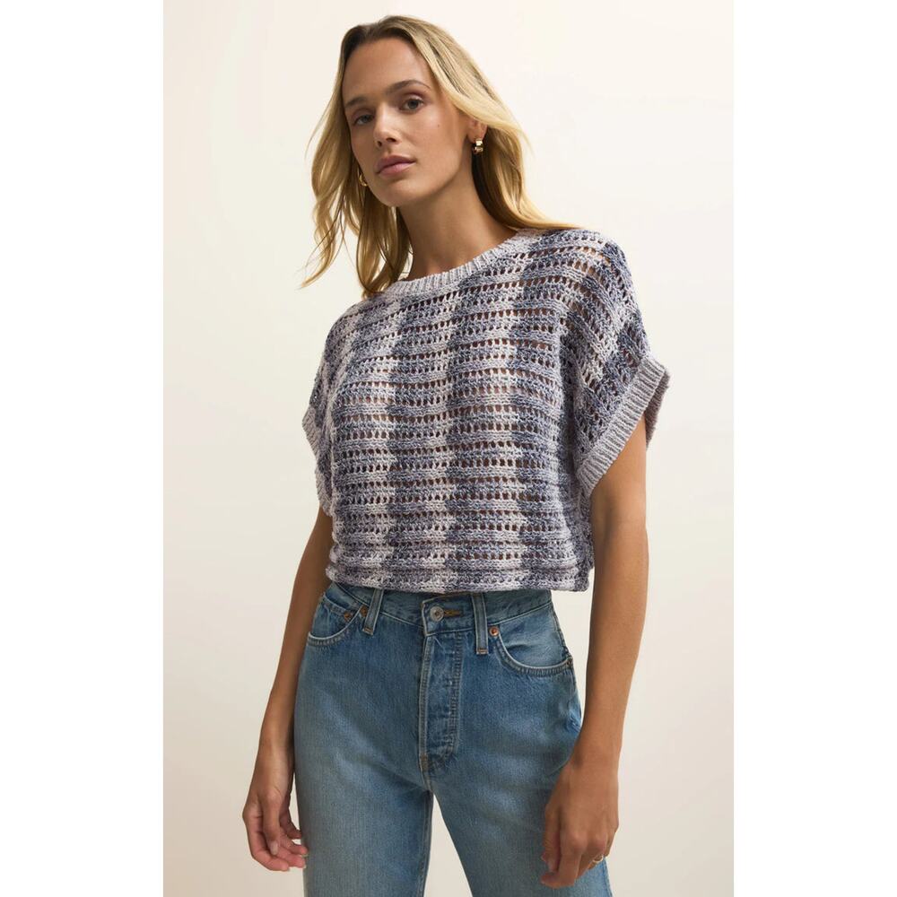 Z Supply Crochet Stripe Sweater Top - Calypso Blue Indigo NWT SIZE S M